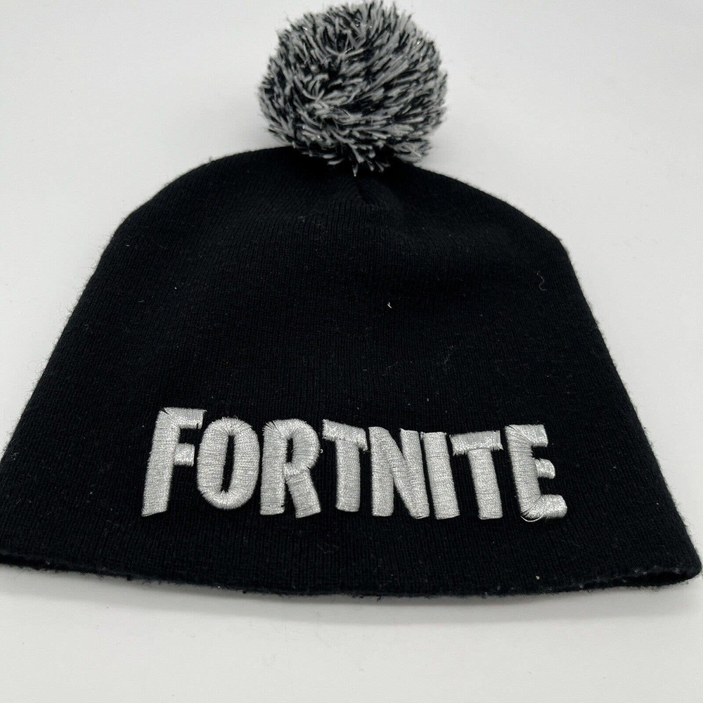 Fortnight Knit Winter Black Hat Pom On Top